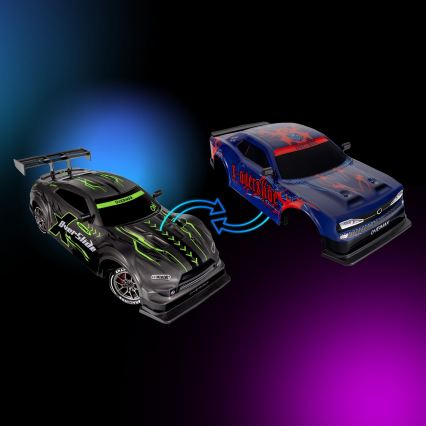Overmax - kauko-ohjattava RC-drift-auto 2-in-1 X-OVERSLIDE 1000 mAh musta/vihreä/sininen/punainen