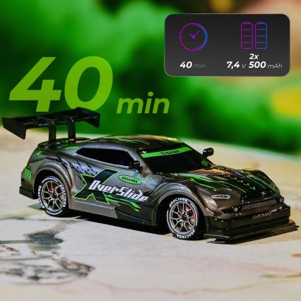 Overmax - kauko-ohjattava RC-drift-auto 2-in-1 X-OVERSLIDE 1000 mAh musta/vihreä/sininen/punainen