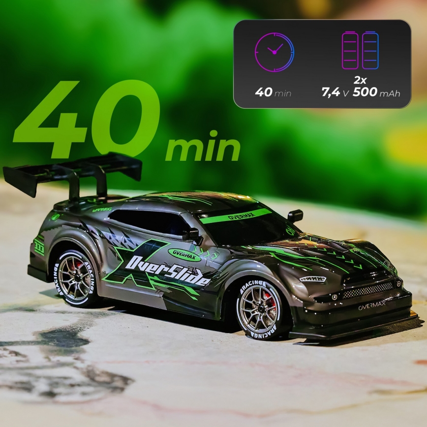 Overmax - kauko-ohjattava RC-drift-auto 2-in-1 X-OVERSLIDE 1000 mAh musta/vihreä/sininen/punainen