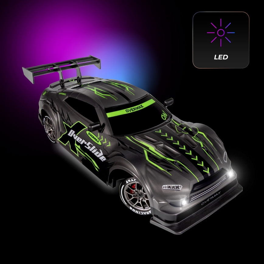 Overmax - kauko-ohjattava RC-drift-auto 2-in-1 X-OVERSLIDE 1000 mAh musta/vihreä/sininen/punainen