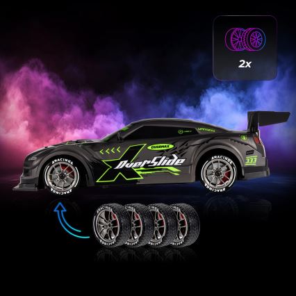 Overmax - kauko-ohjattava RC-drift-auto 2-in-1 X-OVERSLIDE 1000 mAh musta/vihreä/sininen/punainen