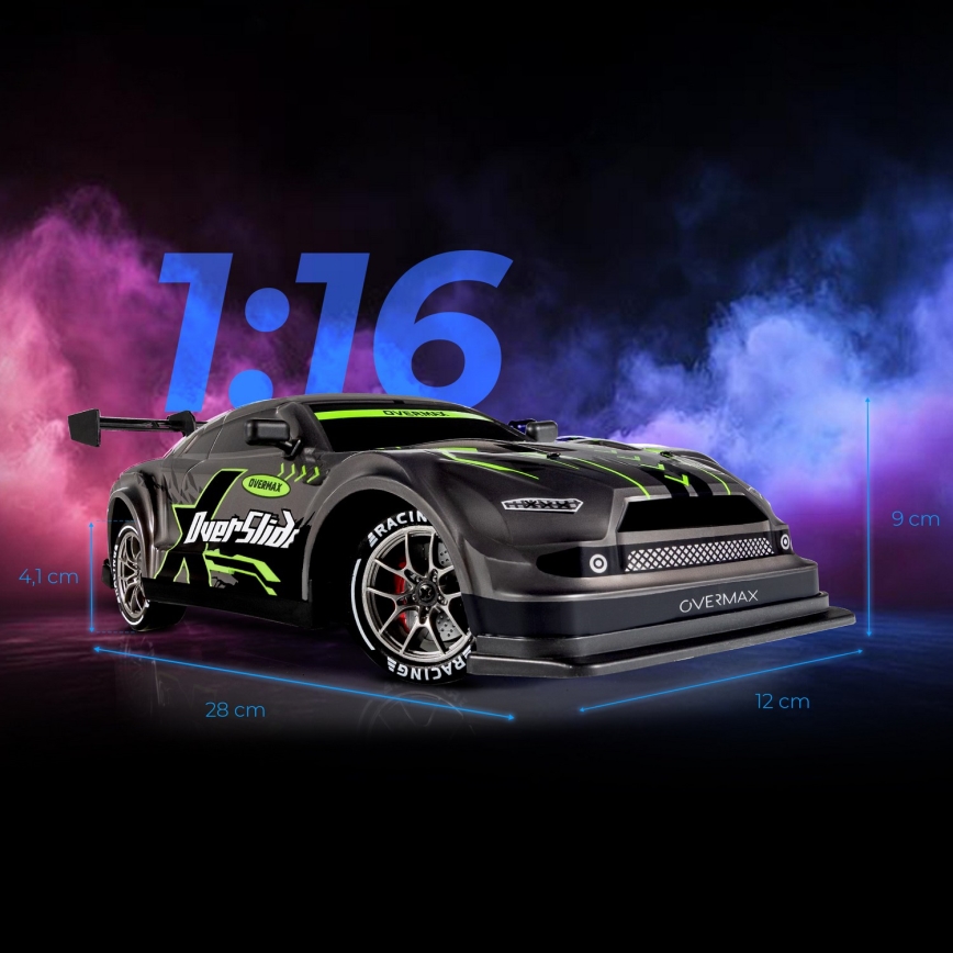 Overmax - kauko-ohjattava RC-drift-auto 2-in-1 X-OVERSLIDE 1000 mAh musta/vihreä/sininen/punainen