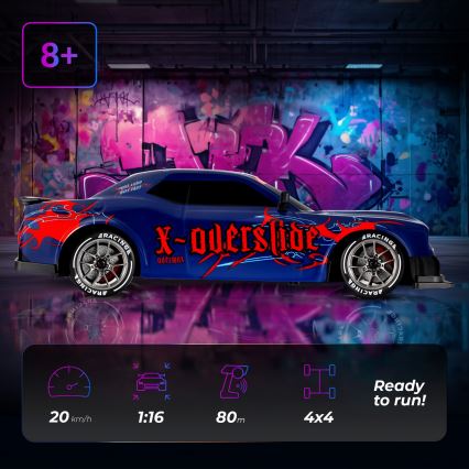 Overmax - kauko-ohjattava RC-driftauto X-OVERSLIDE, 1000 mAh, musta/vihreä/sininen/punainen