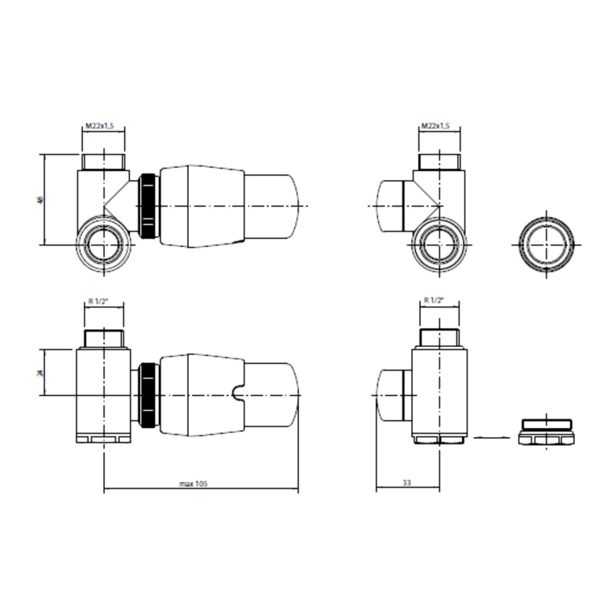 P.M.H. INTER-LW - Termostaattiventtiili INTER, vasen/valkoinen