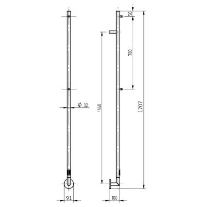 P.M.H. OL1SS - Sähköinen pyyhekuivain OLE 24W/230V 170 cm IP44, kiillotettua ruostumatonta terästä