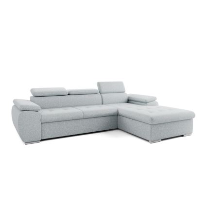 PADUA L-mallinen vuoteeksi avattava kulmasohva säilytystilalla, harmaa, oikeanpuoleinen