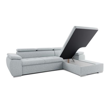 PADUA L-mallinen vuoteeksi avattava kulmasohva säilytystilalla, harmaa, oikeanpuoleinen
