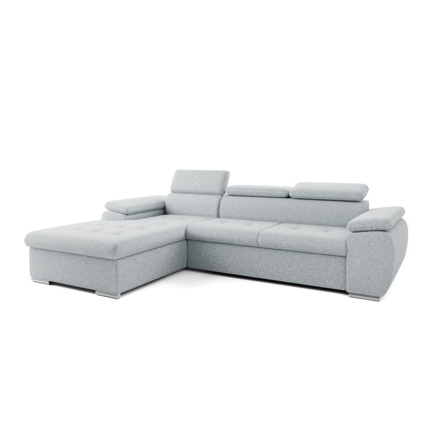 PADUA L-muotoinen vuoteeksi avattava vasen kulmasohva, harmaa, säilytystilalla