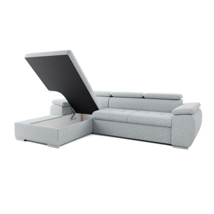 PADUA L-muotoinen vuoteeksi avattava vasen kulmasohva, harmaa, säilytystilalla