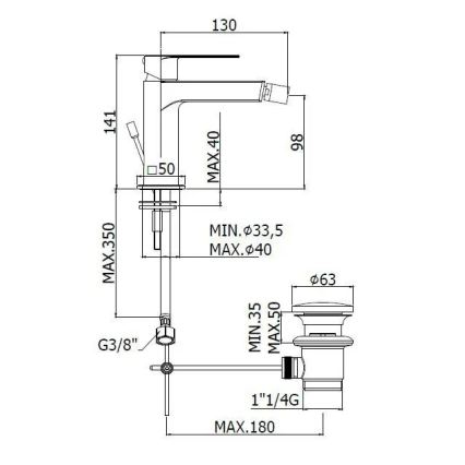 Paffoni - Bidehana + pohjaventtiili TANGO ruostumaton teräs