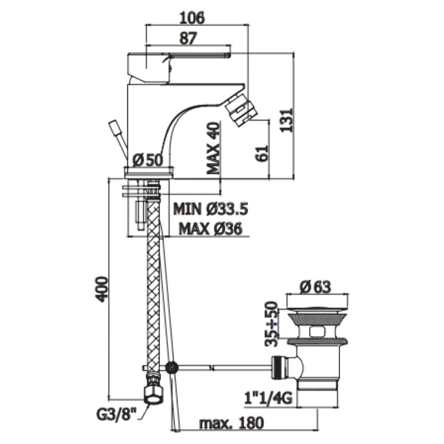 Paffoni - Bidet-sekoitin + pohjaventtiili RED kiiltävä kromi
