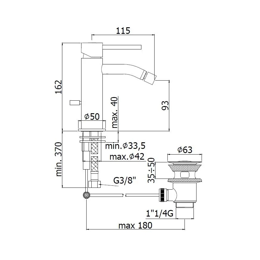 Paffoni - Bidetihana LIGHT + pohjaventtiili, harjattu kulta
