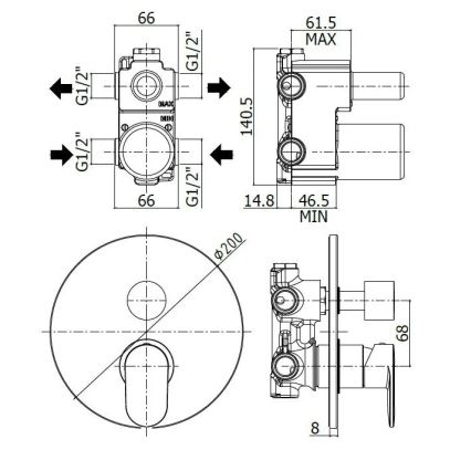 Paffoni - CANDY seinään asennettava suihkusekoitin, kiiltävä kromi