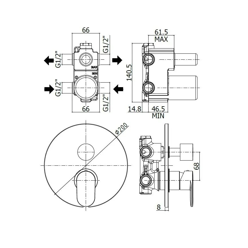 Paffoni - CANDY seinään asennettava suihkusekoitin, kiiltävä kromi