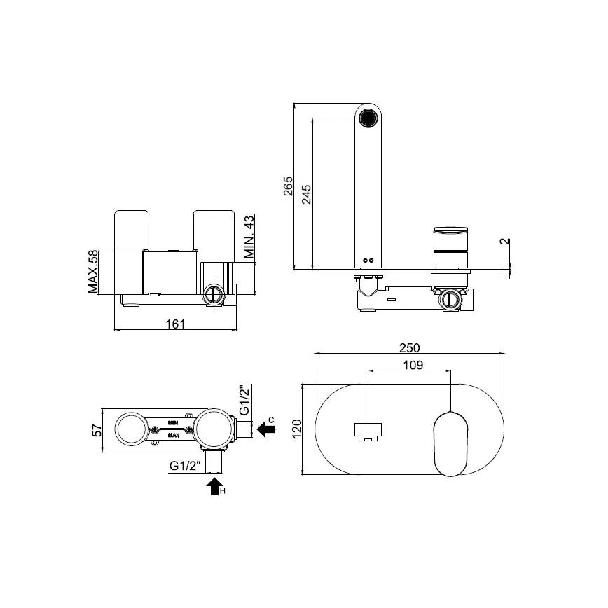 Paffoni - CANDY sisäänrakennettava pesuallashana, kiiltävä kromi