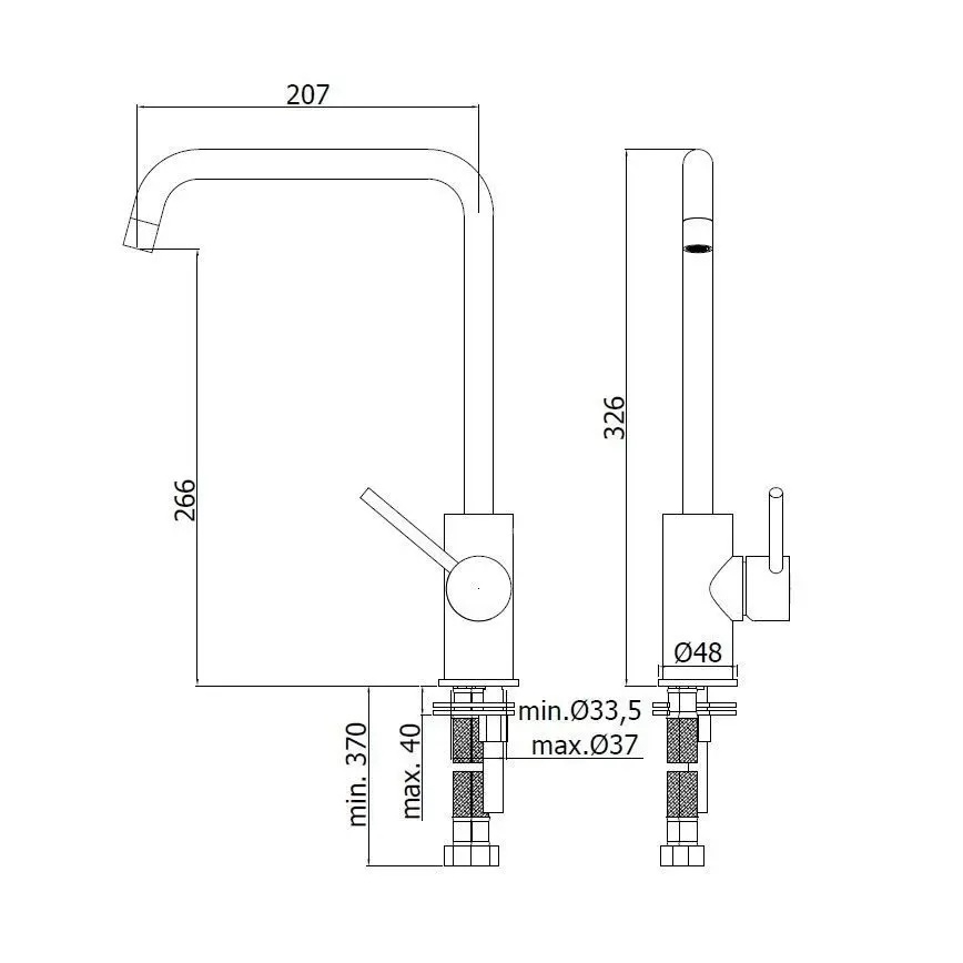 Paffoni - Keittiöhana LIGHT 32,6 cm kiiltävä kromi