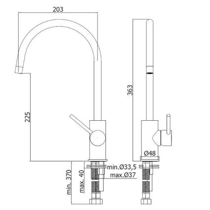 Paffoni - Keittiöhana LIGHT 36,3 cm, kiiltävä kromi