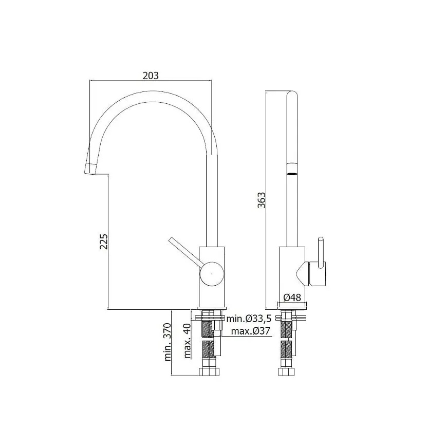 Paffoni - Keittiöhana LIGHT 36,3 cm, kiiltävä kromi