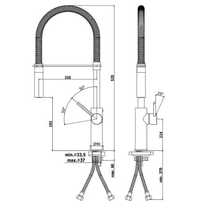 Paffoni - Keittiöhana LIGHT 52,5 cm ulosvedettävällä suihkupäällä, kiiltävä kromi