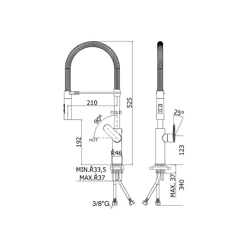 Paffoni - Keittiöhana vedettävällä suihkupäällä CANDY 52,5 cm musta