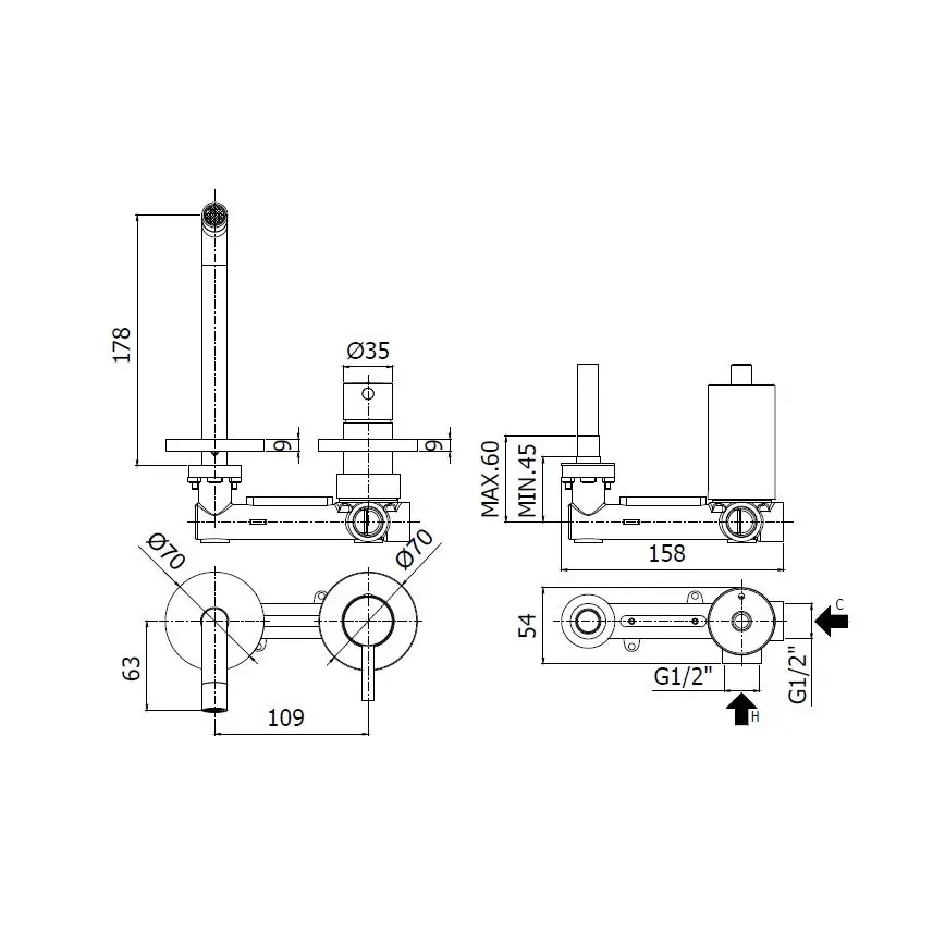Paffoni - LIGHT-pesuallashana piilotettuun asennukseen, harjattu kulta