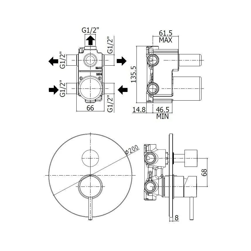 Paffoni - LIGHT piiloasennettava suihkusekoitin, musta