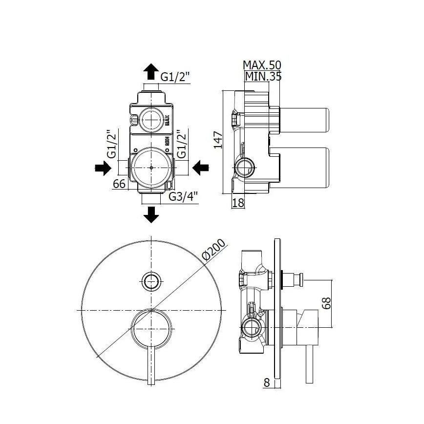 Paffoni - LIGHT-suihkuhana piilotettuun asennukseen, kiiltävä kromi