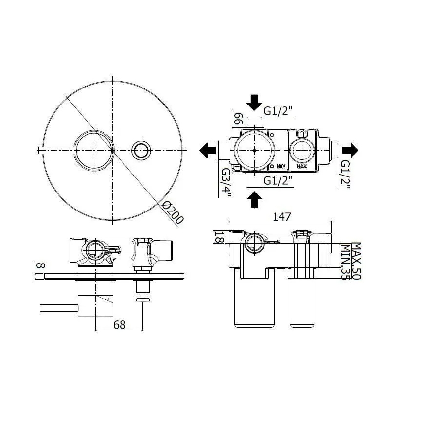 Paffoni - LIGHT uppoasennettava suihkuhana, musta