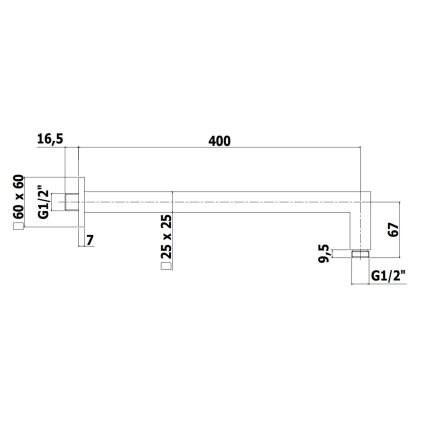Paffoni - Neliöprofiilinen suihkuvarsi 40 cm musta