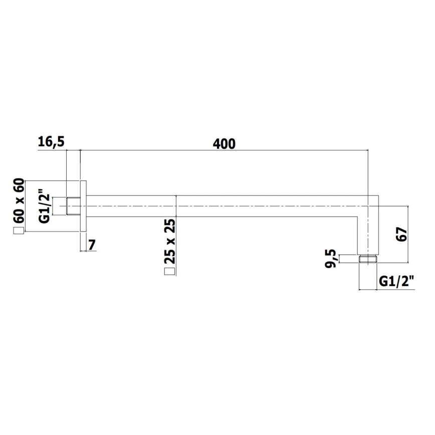 Paffoni - Neliöprofiilinen suihkuvarsi 40 cm musta