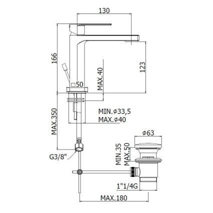 Paffoni - Pesuallashana + pohjaventtiili TANGO mattakromi