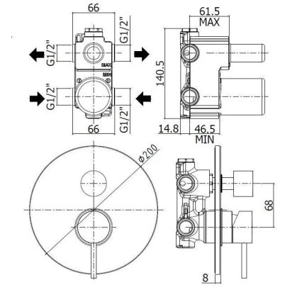 Paffoni - Seinän sisään asennettava LIGHT-suihkuhana, ruostumaton teräs