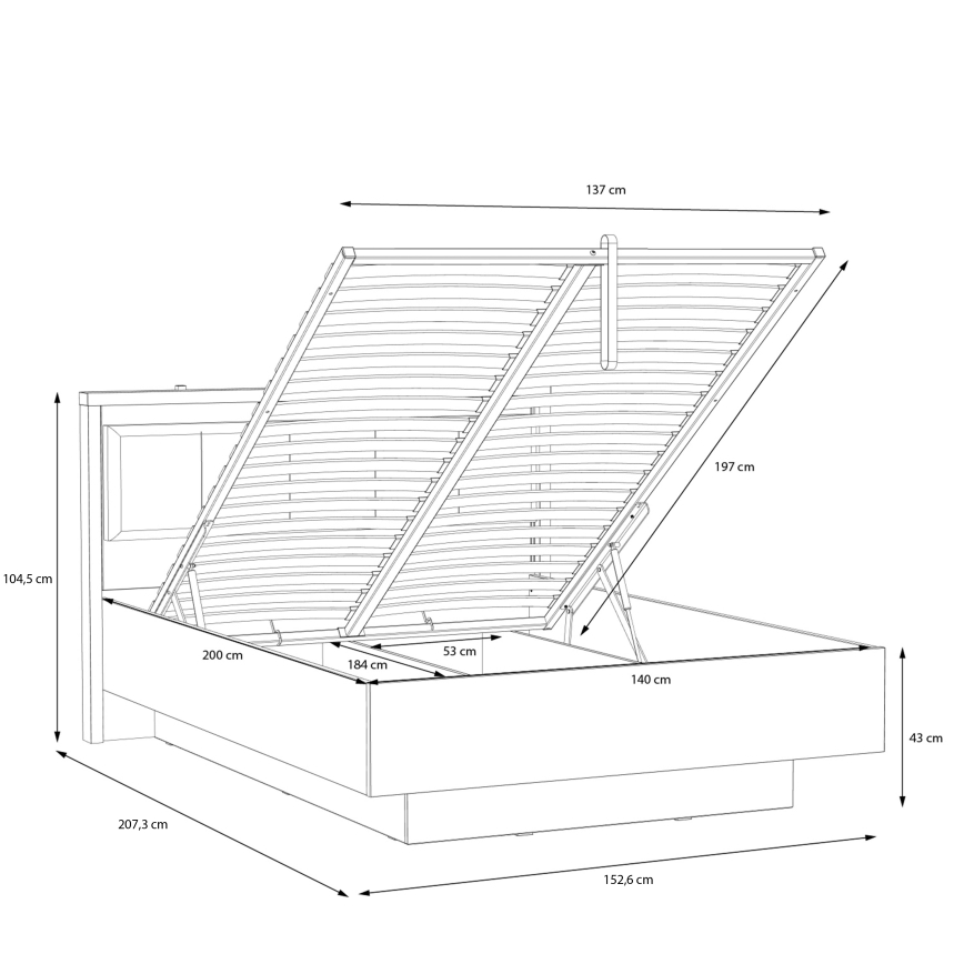 Parivuode OREN 140x200 cm, säilytystilalla, ruskea/musta