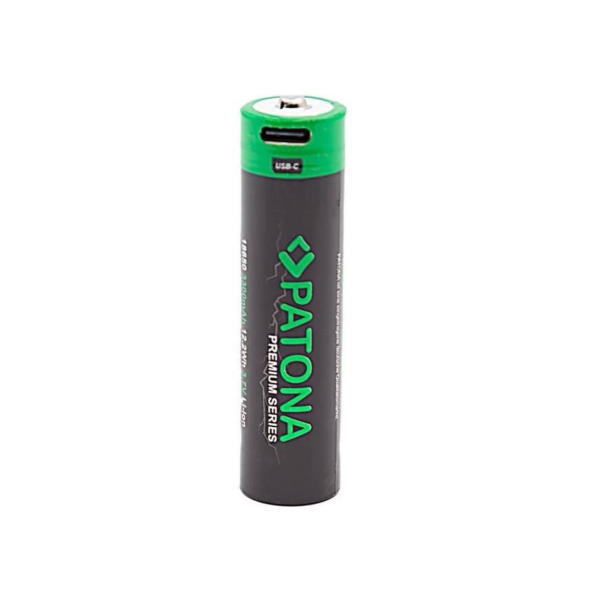PATONA - Akku 18650 Li-lon 3350mAh PREMIUM 3,7V kanssa USB-C lataus
