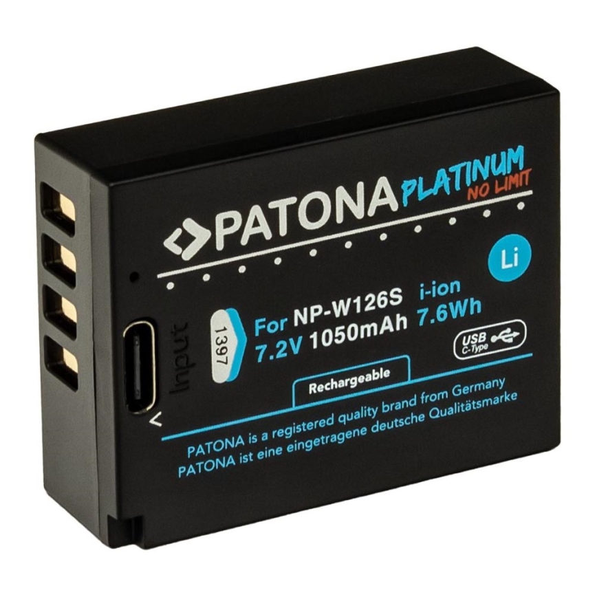 PATONA - Akku Fuji NP-W126S 1050mAh Li-Ion Platinum USB-C-lataus
