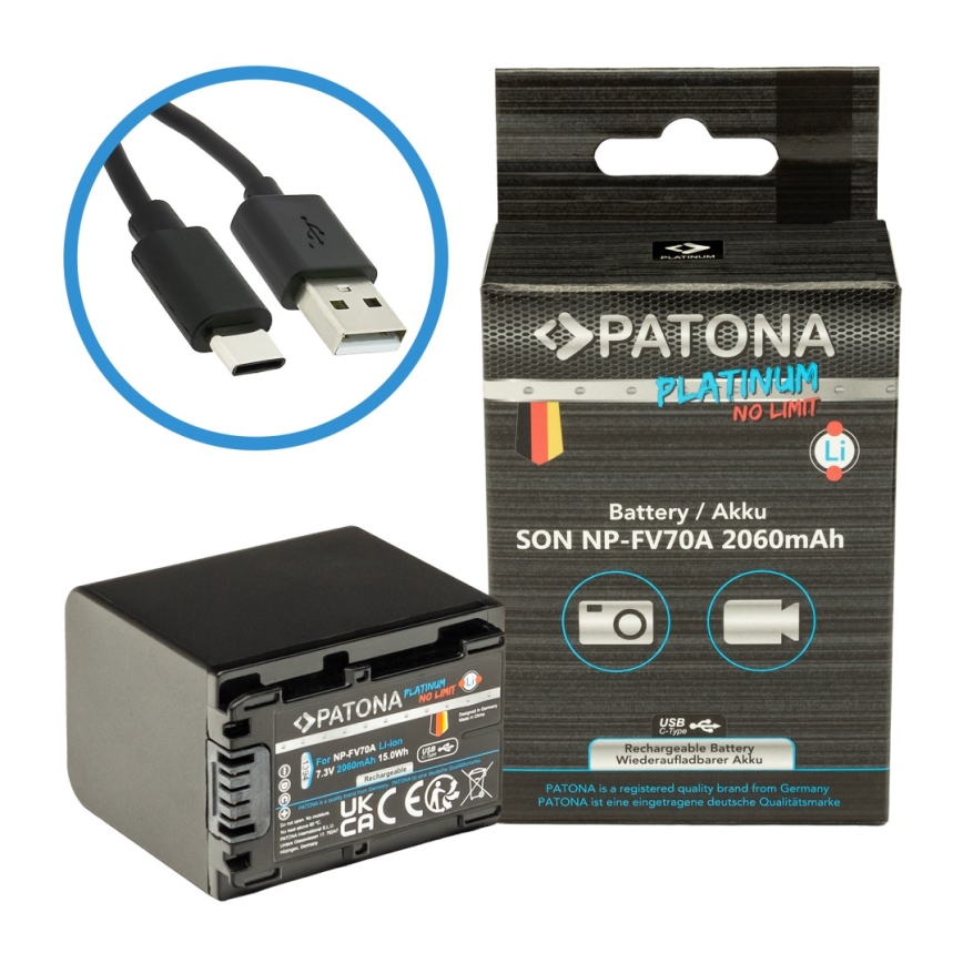 PATONA - Akku Sony NP-FV70A 2060mAh Li-Ion Platinum USB-C lataus