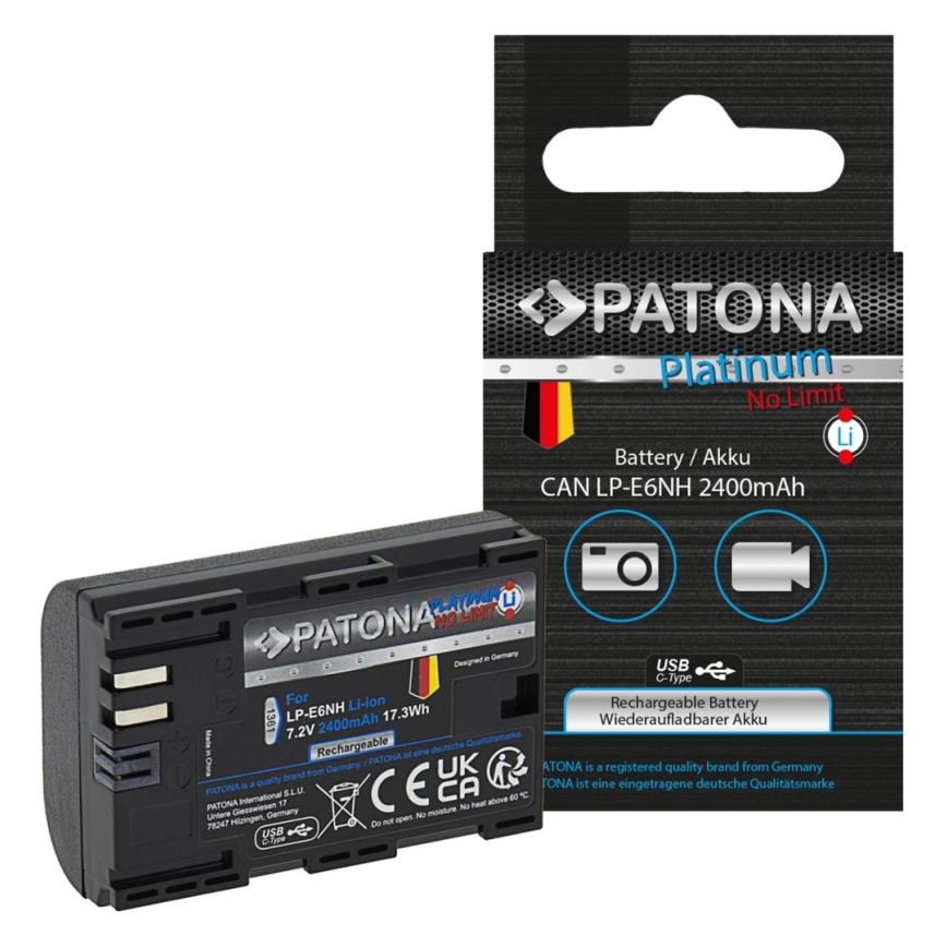 PATONA - Canon LP-E6NH 2600mAh Li-Ion Platinum USB-C akku