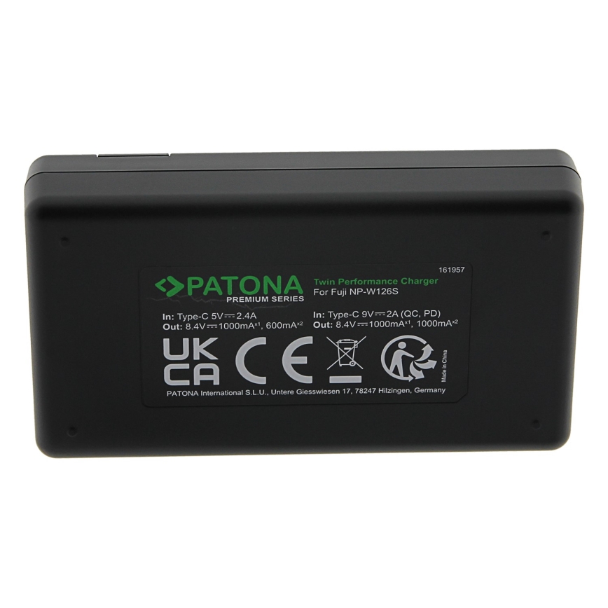 PATONA - Pikalaturi Dual Fuji NP-W126 + USB-C-kaapeli 0,6 m