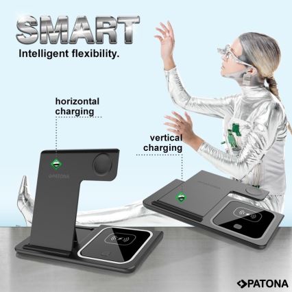 PATONA - Langaton laturi 3in1 iPhonelle musta