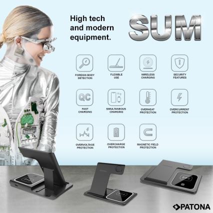 PATONA - Langaton laturi 3in1 iPhonelle musta
