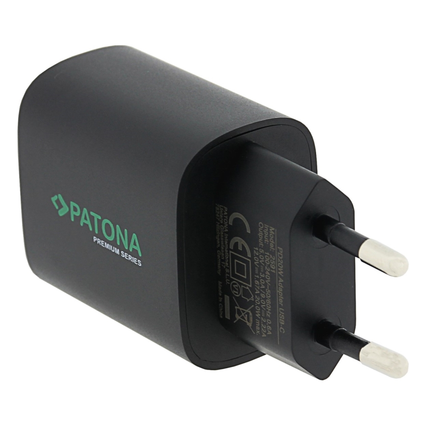 PATONA - Latausadapteri USB-C Power delivery 20W/230V musta
