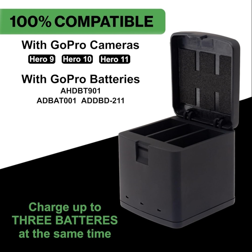 PATONA - Laturi Triple GoPro Hero 9/Hero 10/Hero 11/Hero 12