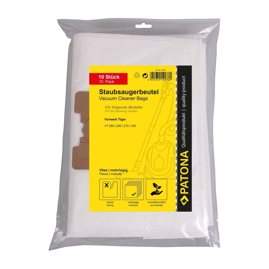 PATONA - Pölynimuripussi Vorwerk Tiger VT265 / VT270 / VT300 - 10 kpl
