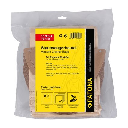 PATONA - pussit pölynimurille KÄRCHER 2101/2105/2111/3500 / E4000 paperi - 10 kpl