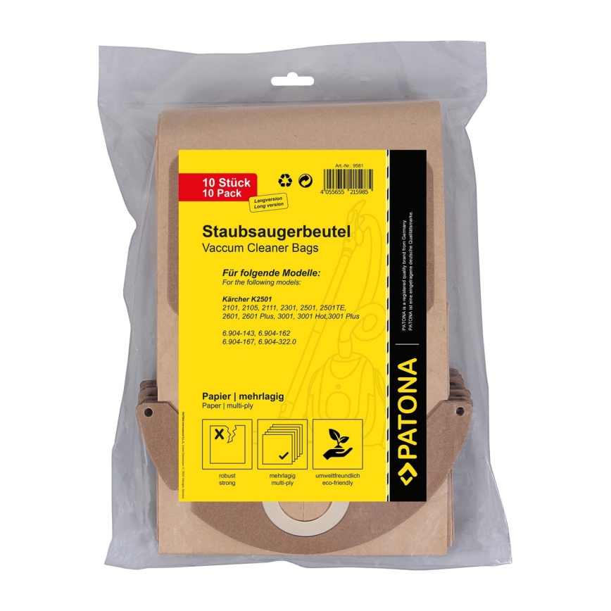 PATONA - pussit pölynimurille KÄRCHER K2501 / K2601 / K3001 / K2101 / K2301 paperi - 10 kpl