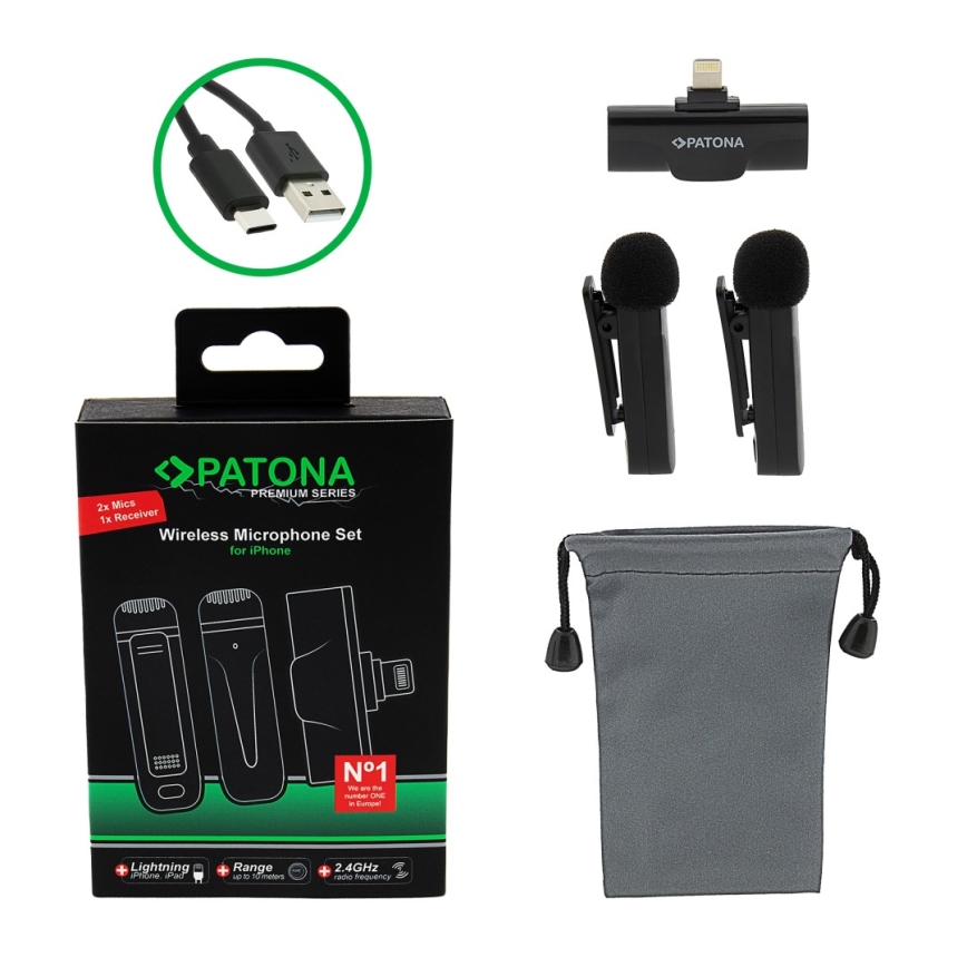 PATONA - SETTI 2x Langaton mikrofoni iPhonelle USB-C 5V 50 mAh