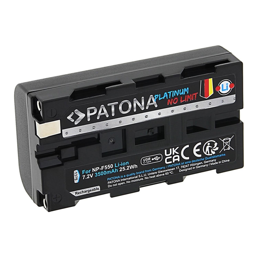 PATONA - Sony NP-F550/F330/F570 3500mAh Li-Ion-akku Platinum USB-C-latauksella