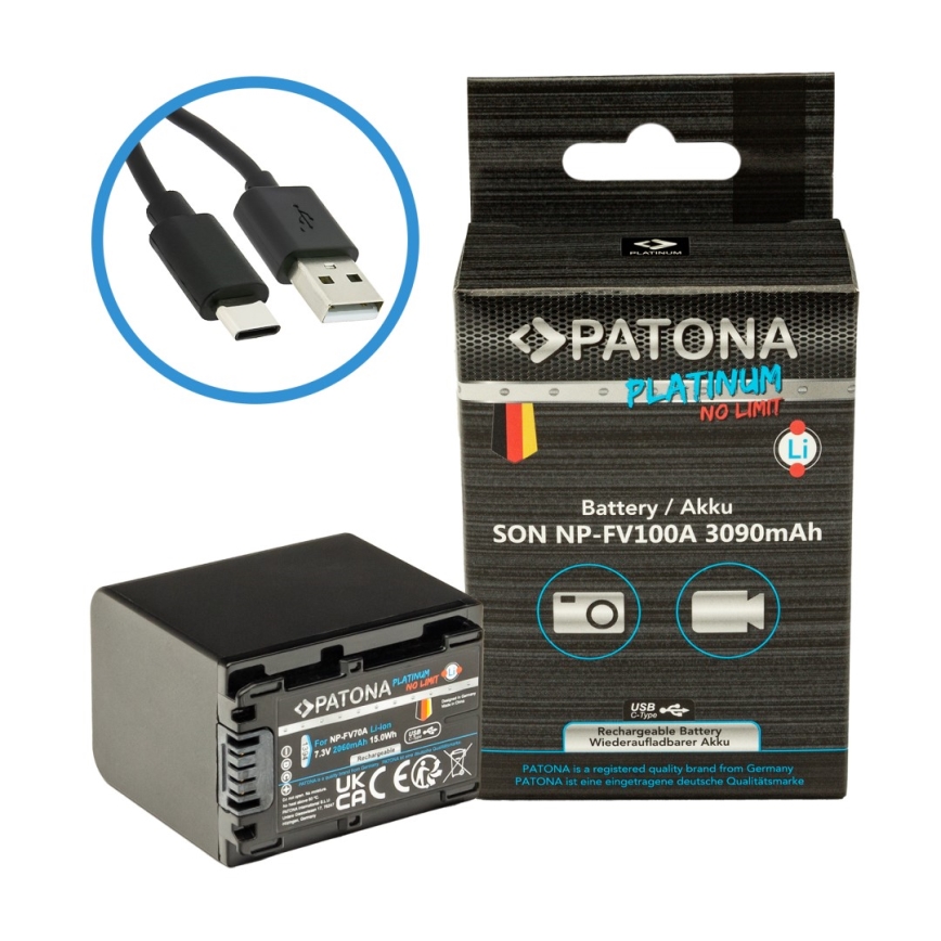 PATONA - Sony NP-FV100 3090mAh Li-Ion akku Platinum USB-C-lataus