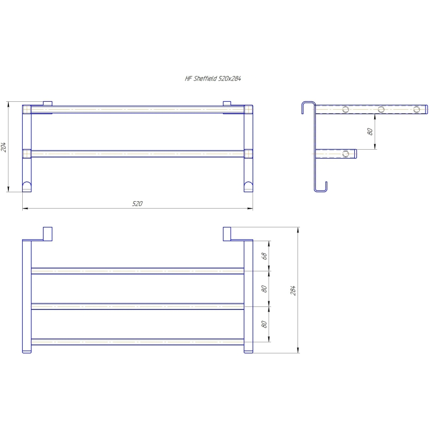 Patterikiinnitteinen pyyheteline kylpyhuoneen patteriin HF SHEFFIELD 52x28,4 cm musta