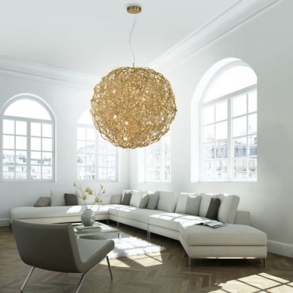 Paul Neuhaus 2019-12 - Riippuvalaisin vaijerilla SAREA 15xG9/40W/230V kultainen